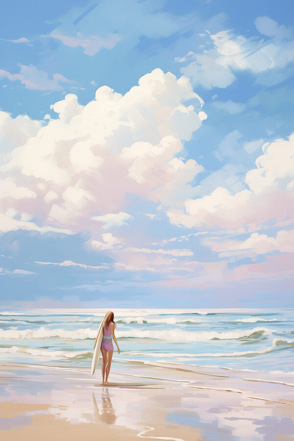 Meisje met surfplank op strand Meisje met surfplank op strand