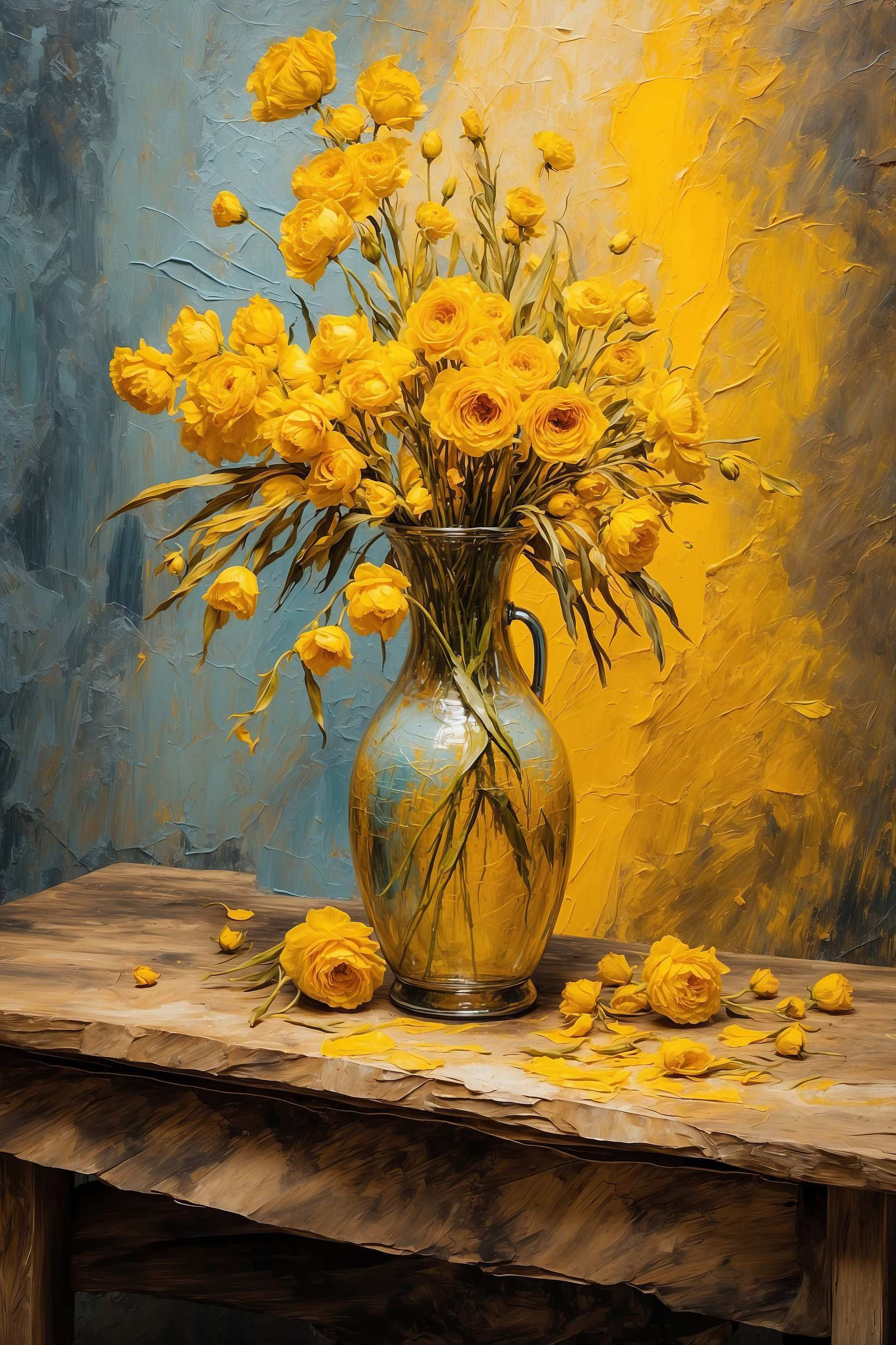 Vase of yellow flowers