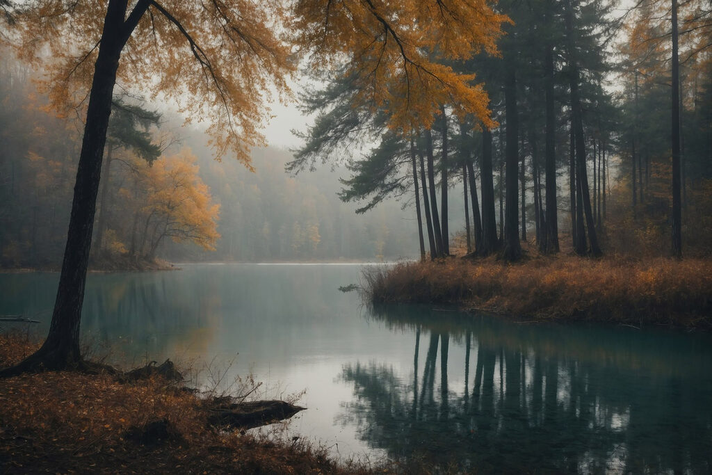 Body of water with trees and grass