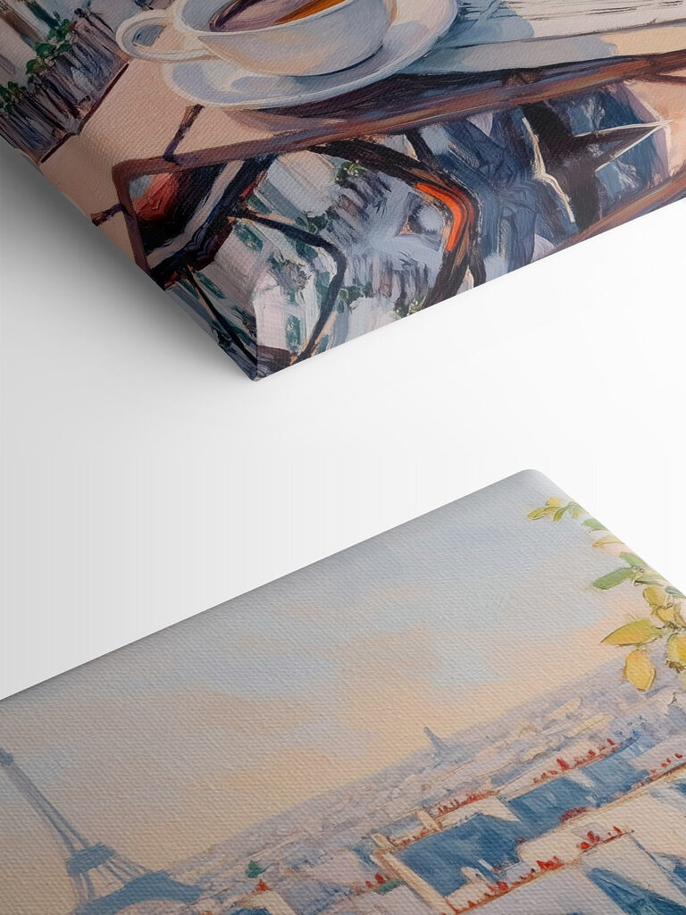 Breakfast on a table with a cup of coffee and strawberries