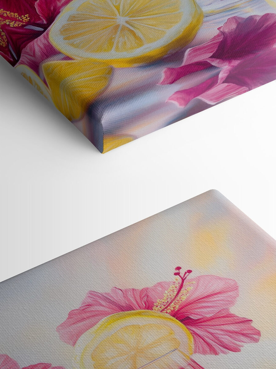 Canvas Schilderijen Glas roze drank met citroenen en bloemen - Afbeelding 3