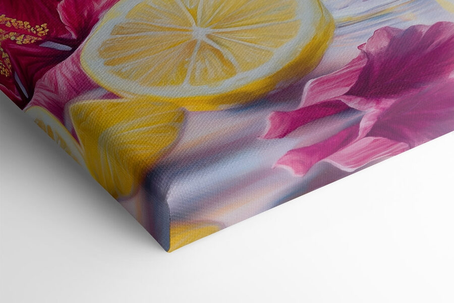 Canvas Schilderijen Glas roze drank met citroenen en bloemen - Afbeelding 4