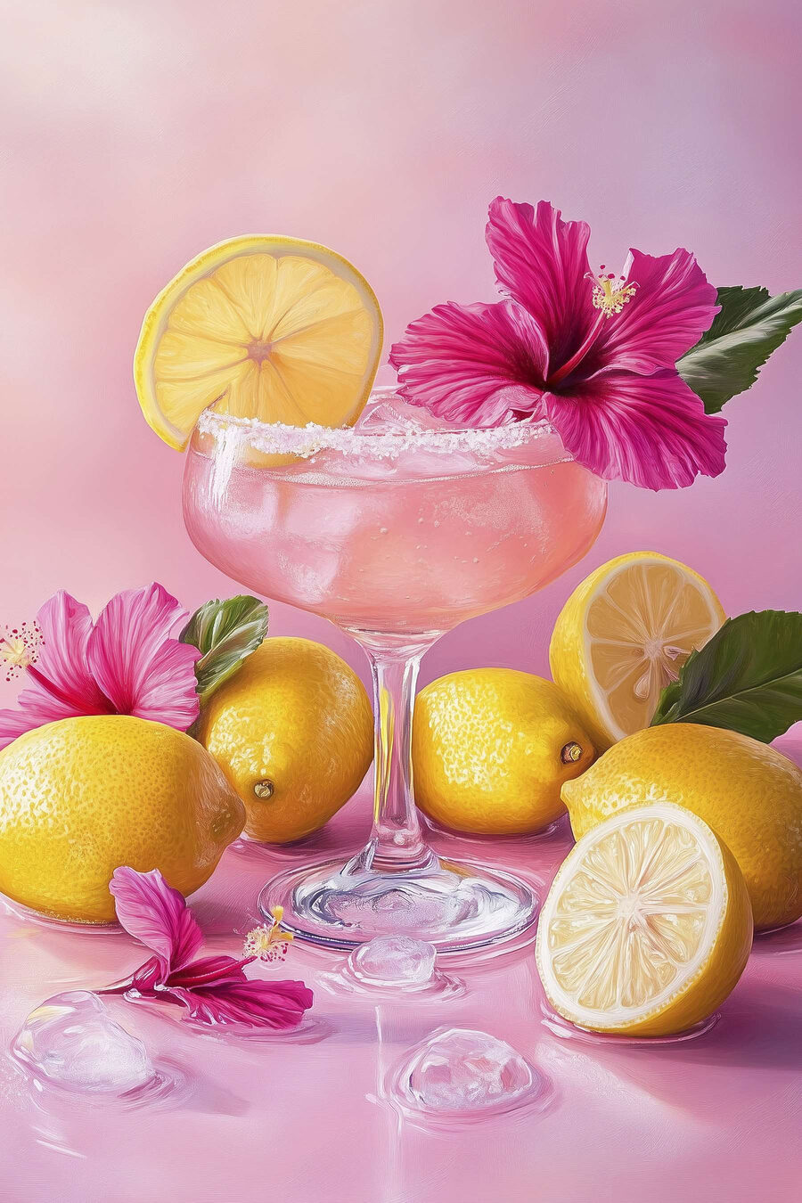 Glas met roze drank en citroenen
