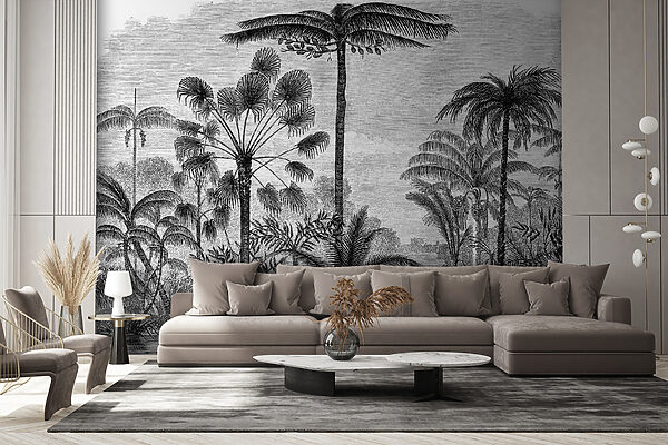 Zwart-wit tekening van palmbomen Zwart-wit tekening van palmbomen
