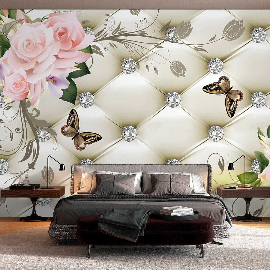 Fotobehang Behang met bloemen en vlinders - Afbeelding 10