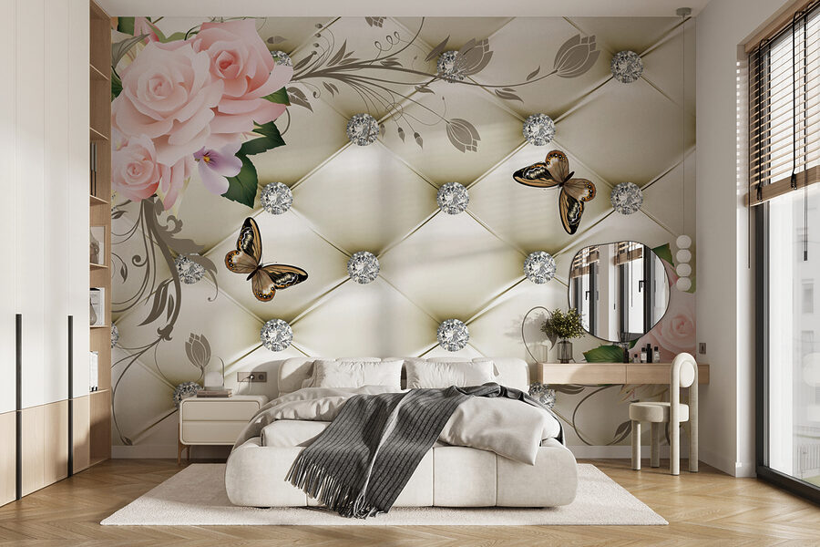 Fotobehang Behang met bloemen en vlinders - Afbeelding 11