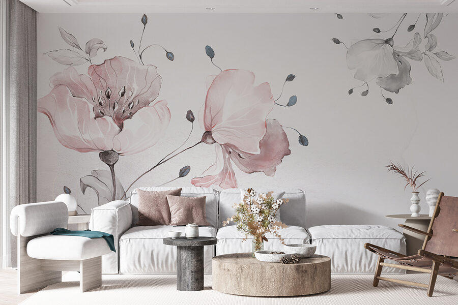Fotobehang Delicaat aquarel bloemmotief. - Afbeelding 6