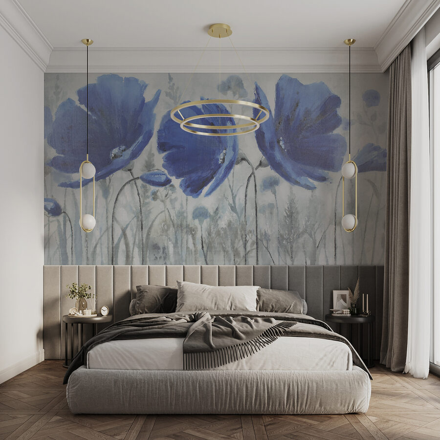 Fotobehang Schilderij van blauwe bloemen - Afbeelding 9
