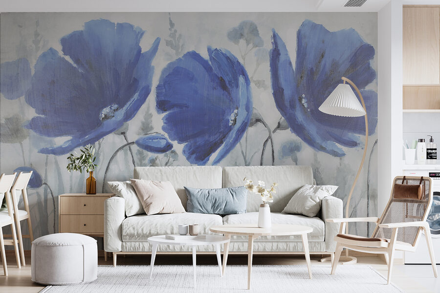 Fotobehang Schilderij van blauwe bloemen - Afbeelding 10