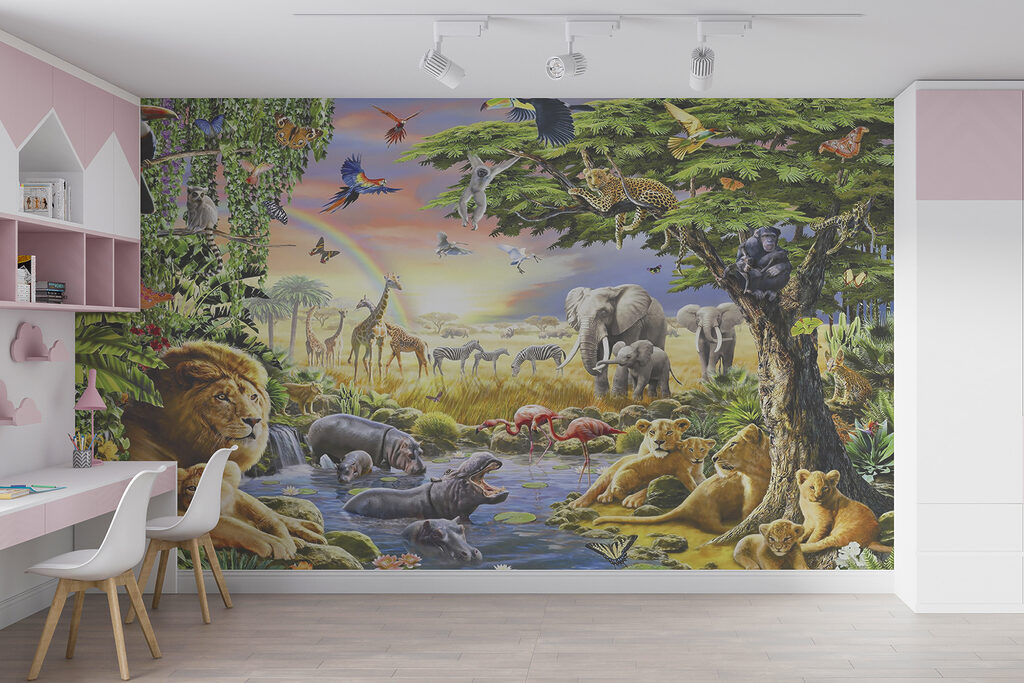 Group of animals in a river Group of animals in a river