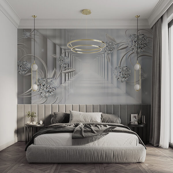 Witte hal met diamanten en bloemen Witte hal met diamanten en bloemen