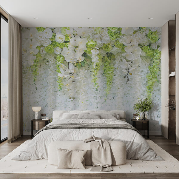 Muur van bloemen en wijnranken Muur van bloemen en wijnranken
