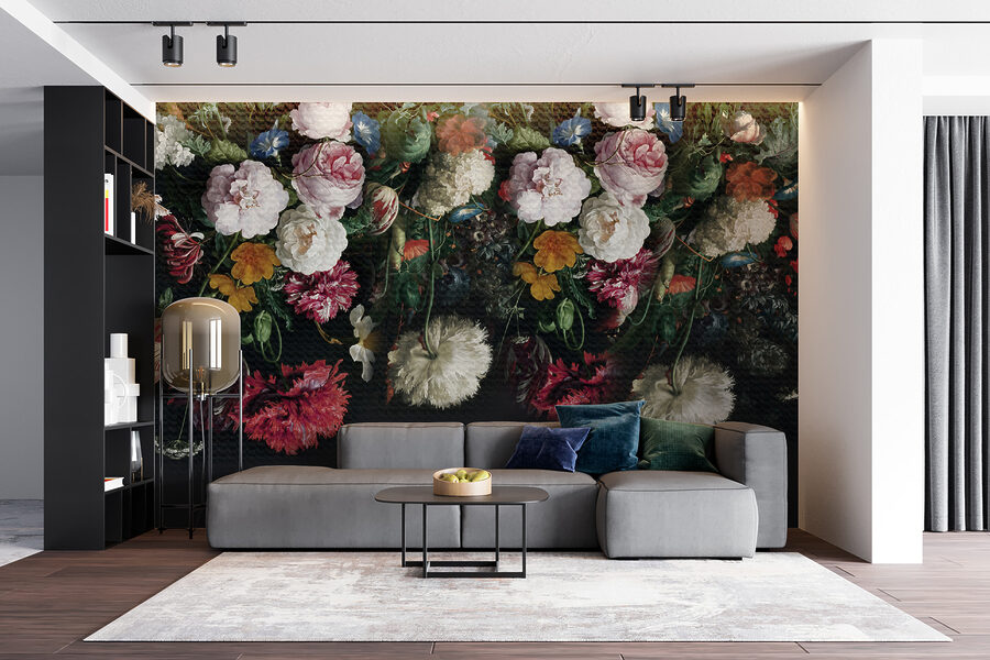 Groep bloemen op zwarte achtergrond