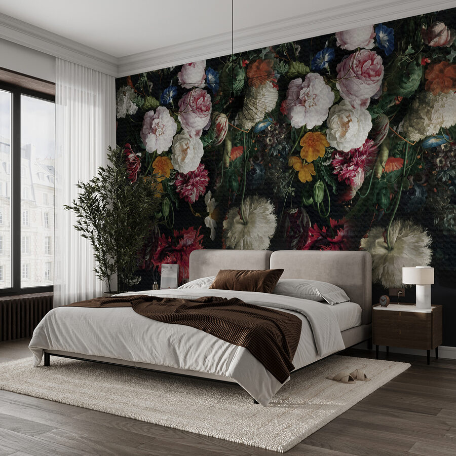 Groep bloemen op zwarte achtergrond