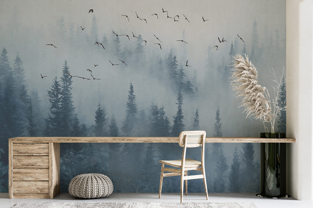 Birds flying over a forest Birds flying over a forest