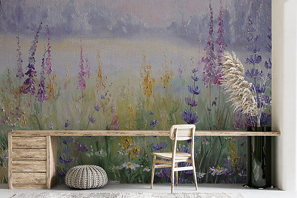Schilderij van bloemen in een veld Schilderij van bloemen in een veld