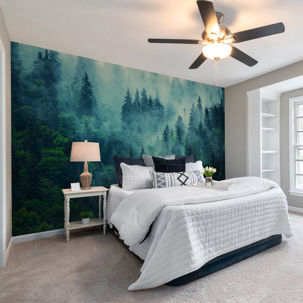 Foggy forest with trees