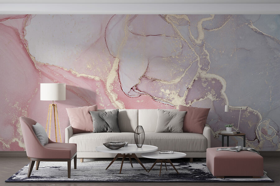 Fotobehang Etherische pastelkleurige marmeren kunst ontvouwt zich. - Afbeelding 2