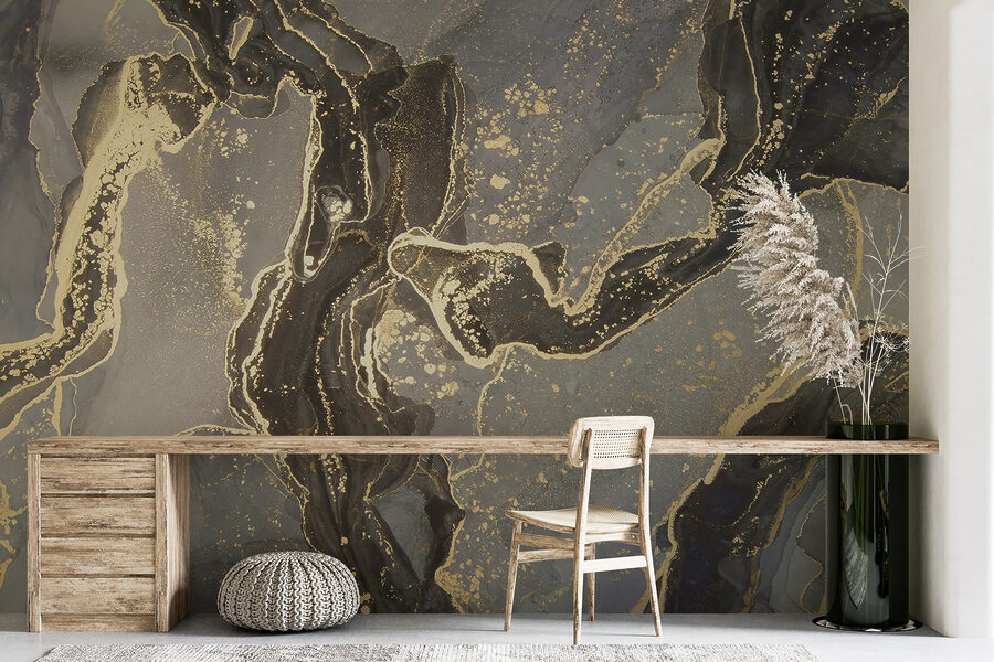 Elegant gemarmerd zwart met metallic krullen