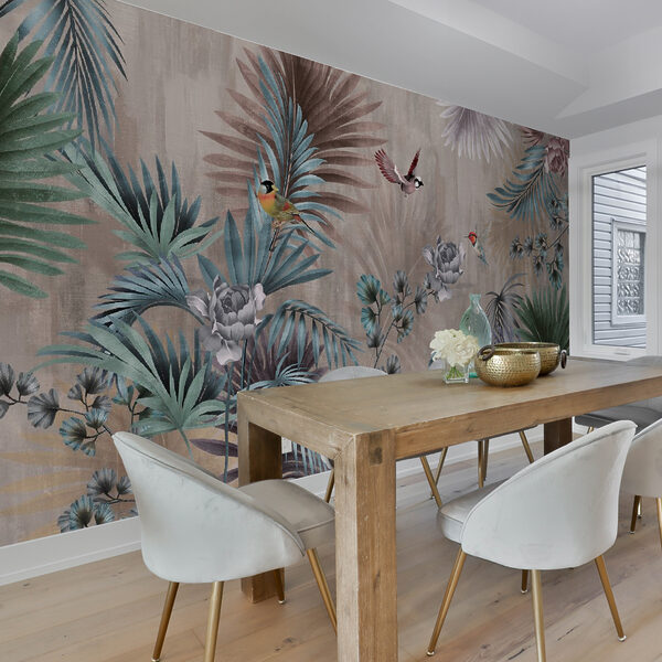 Behang met vogels en bloemen Behang met vogels en bloemen