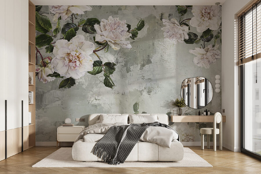 Schilderij van bloemen op een muur