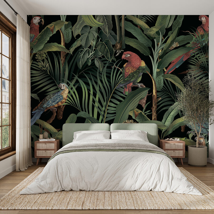 Behang met vogels en planten