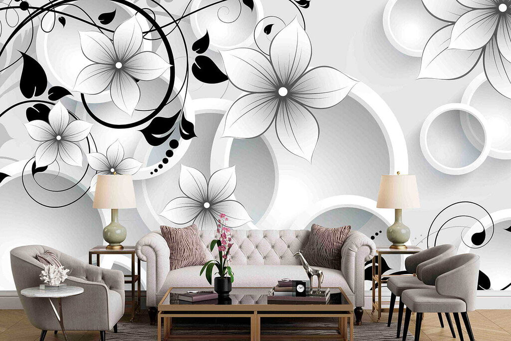 Wallpaper with flowers and circles Wallpaper with flowers and circles