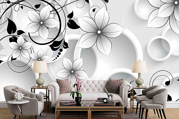 Wallpaper with flowers and circles Wallpaper with flowers and circles