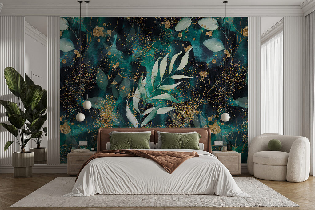 Elegant teal foliage with shimmering accents Elegant teal foliage with shimmering accents