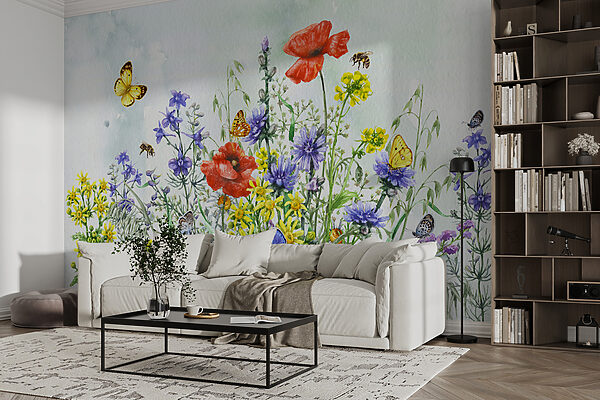 Schilderij van bloemen en vlinders Schilderij van bloemen en vlinders
