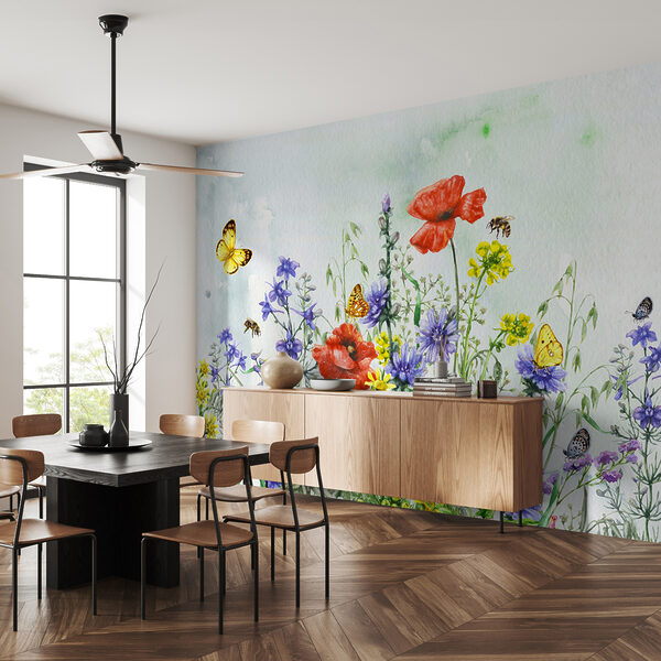 Schilderij van bloemen en vlinders Schilderij van bloemen en vlinders