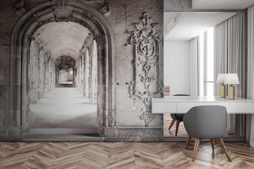 Stone archway with a stone wall