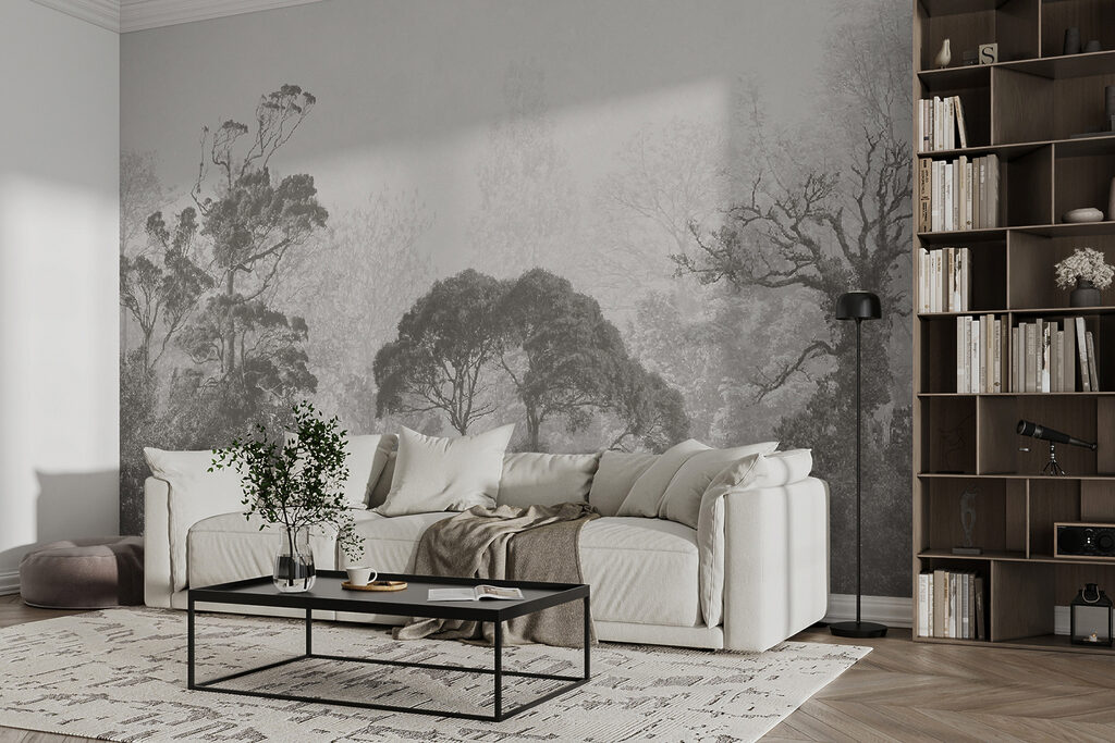 Group of trees in fog Group of trees in fog