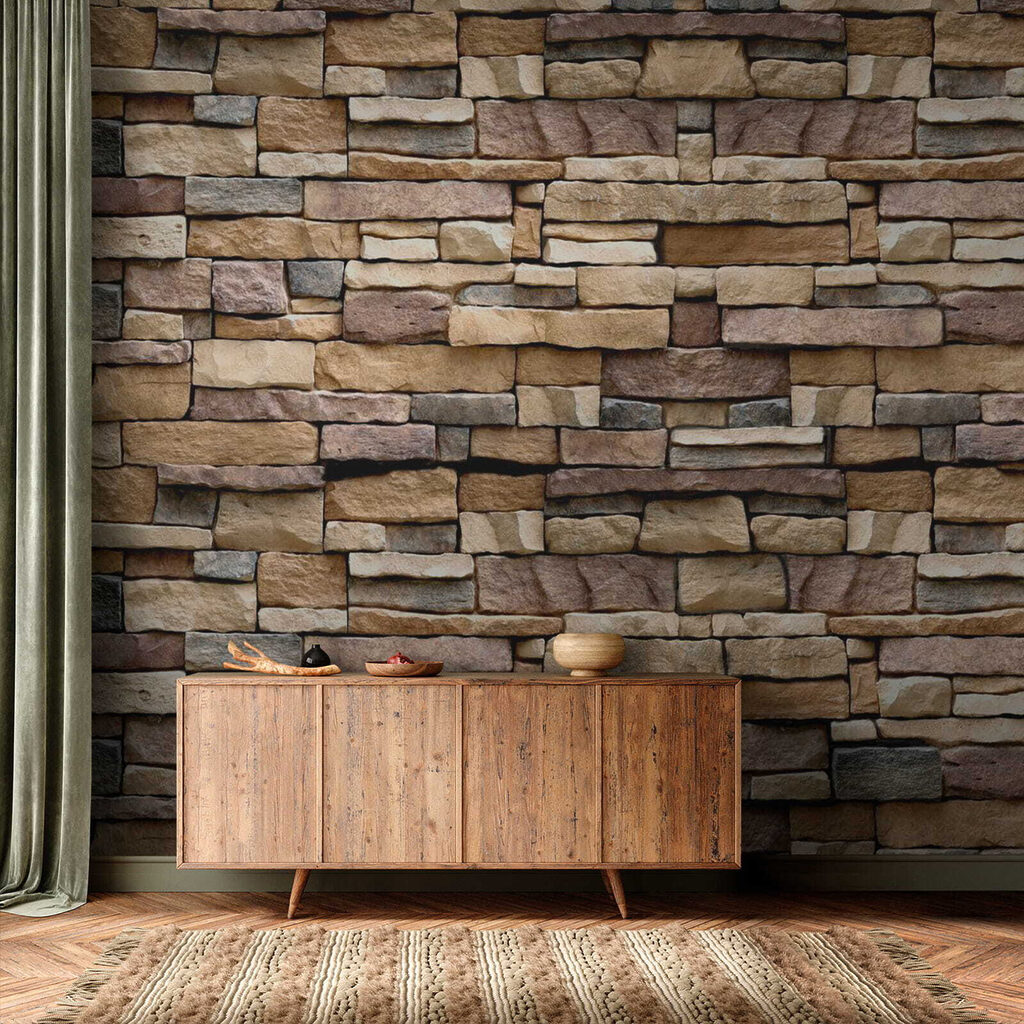 Textured stone wall design in layers