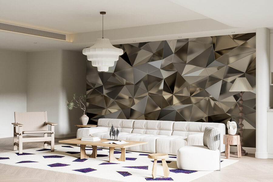 Geweven geometrisch patroon in neutrale tinten.