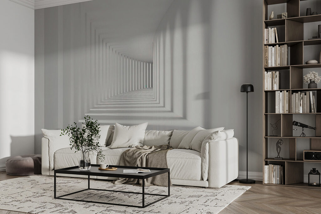 White room with columns and light