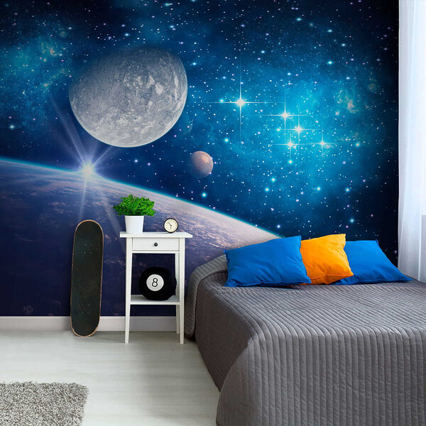 Planeet en maan in de ruimte Planeet en maan in de ruimte