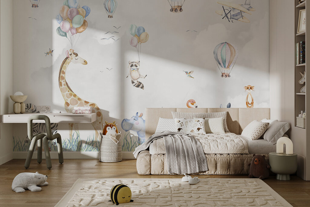 Wall mural of animals and balloons Wall mural of animals and balloons