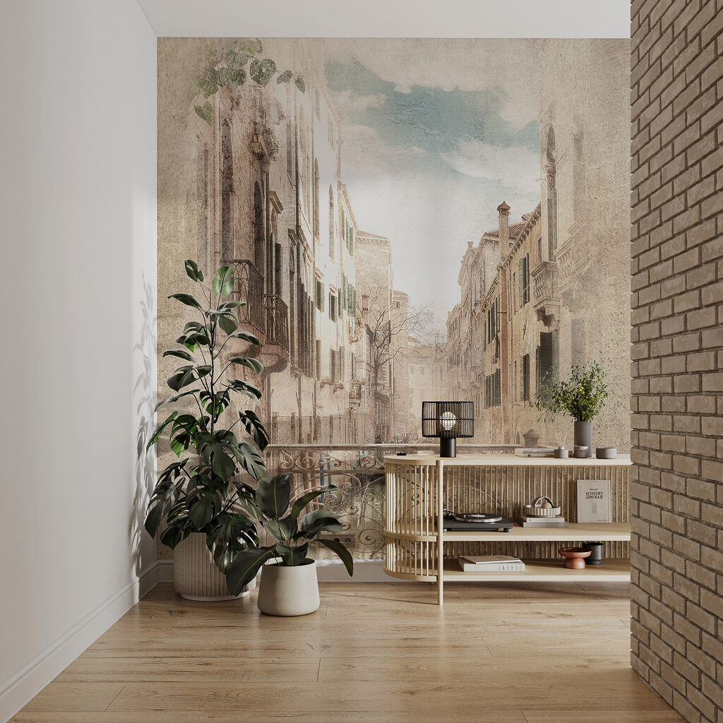 Bridge over a canal between buildings