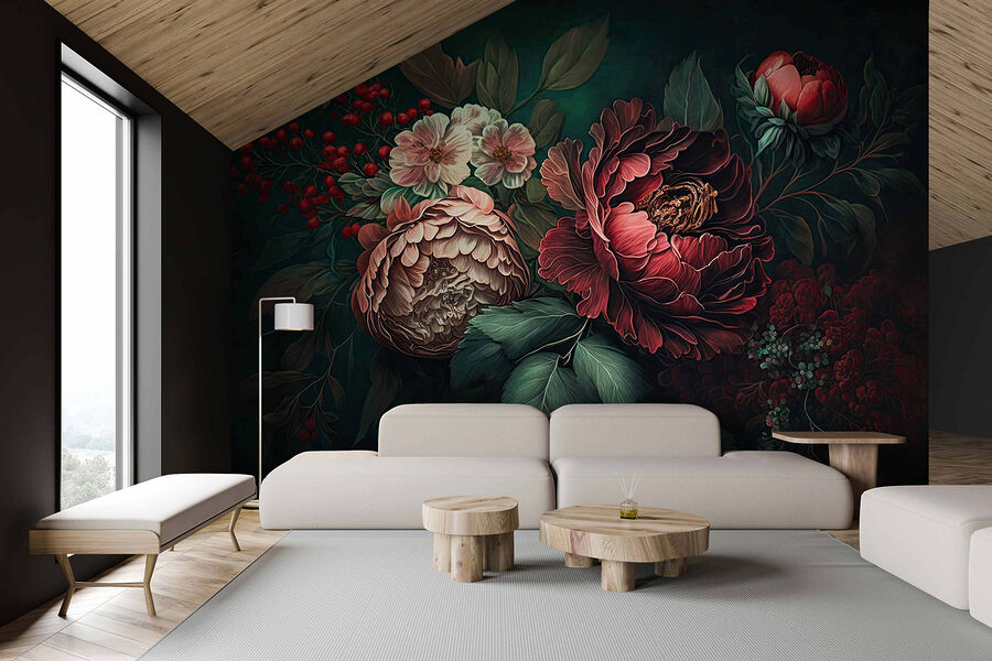 Schilderij van bloemen en bladeren