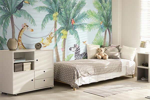 Giraffe en zebra in een jungle Giraffe en zebra in een jungle
