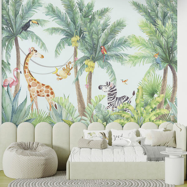Giraffe en zebra in een jungle Giraffe en zebra in een jungle