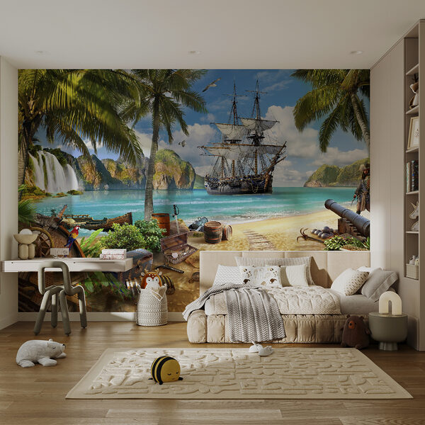 Piratenschip op een strand Piratenschip op een strand