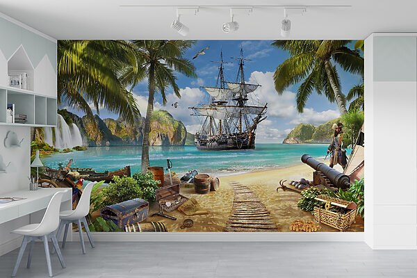 Piratenschip op een strand Piratenschip op een strand