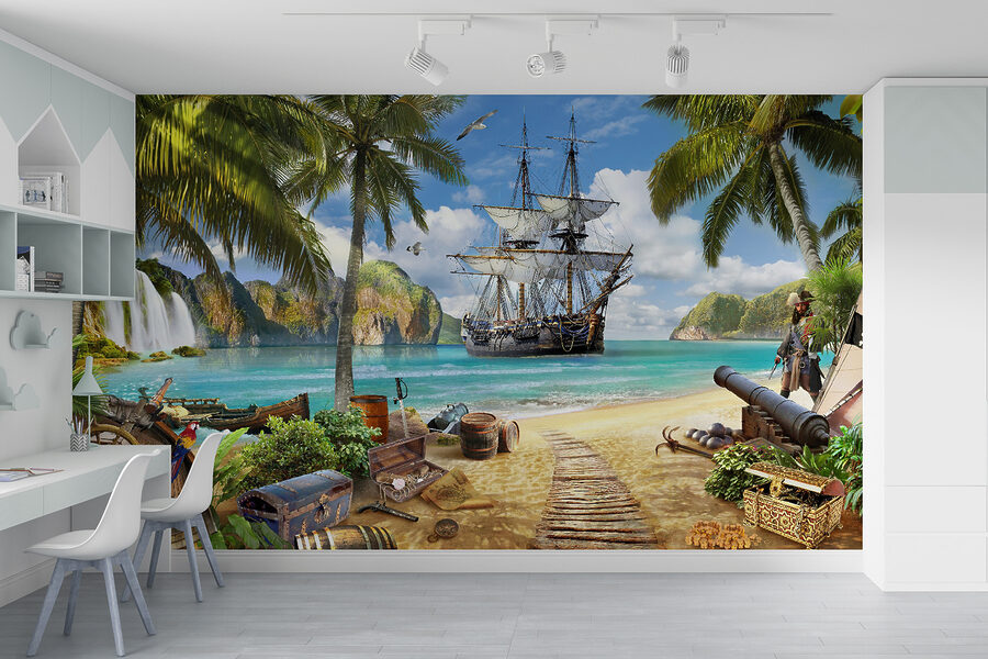 Piratenschip op een strand
