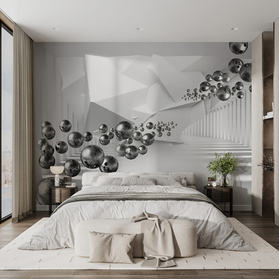 Witte kamer met witte muren en witte zuilen