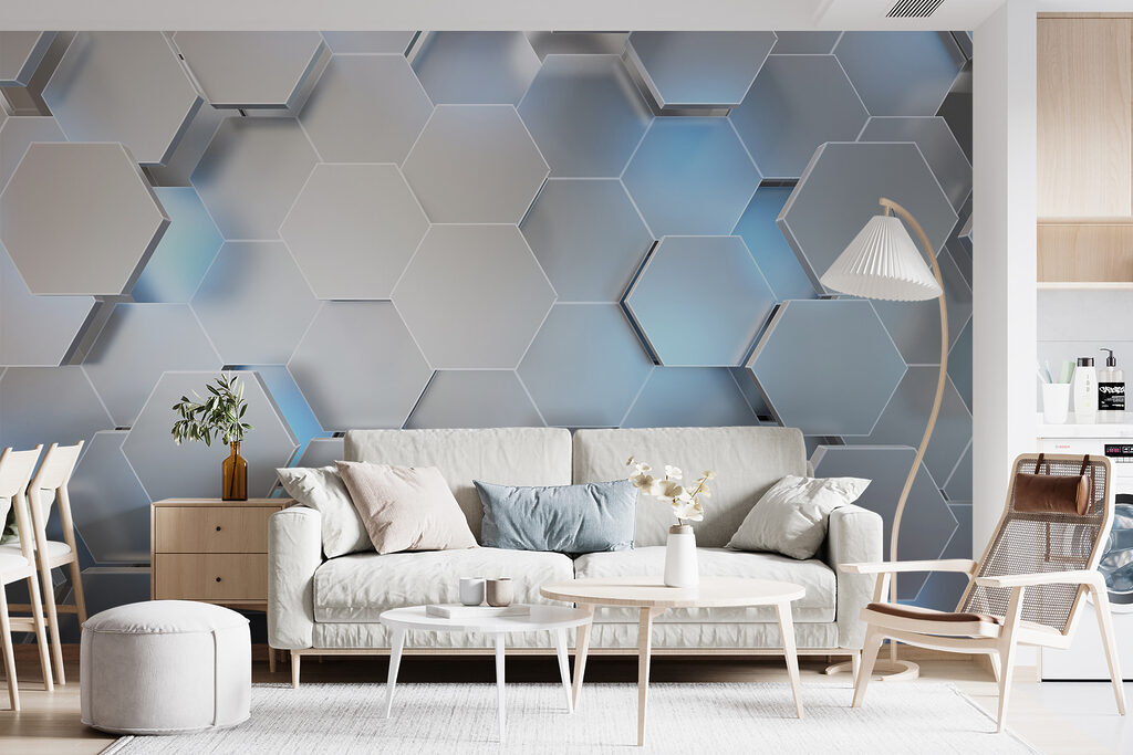 White hexagons with blue lights