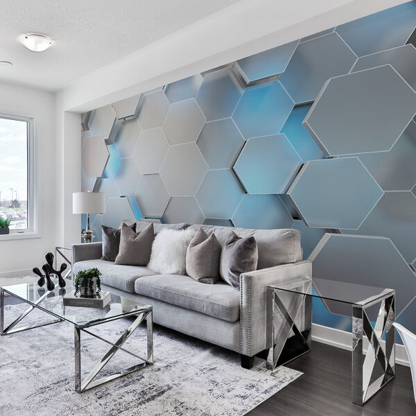 White hexagons with blue lights White hexagons with blue lights