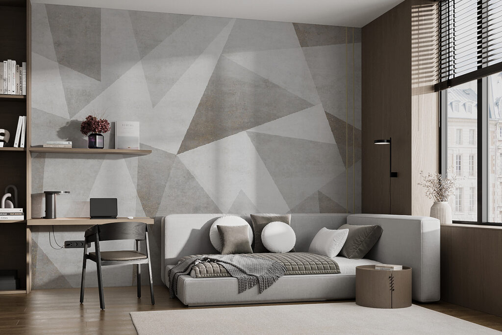 A grey and white background with triangles