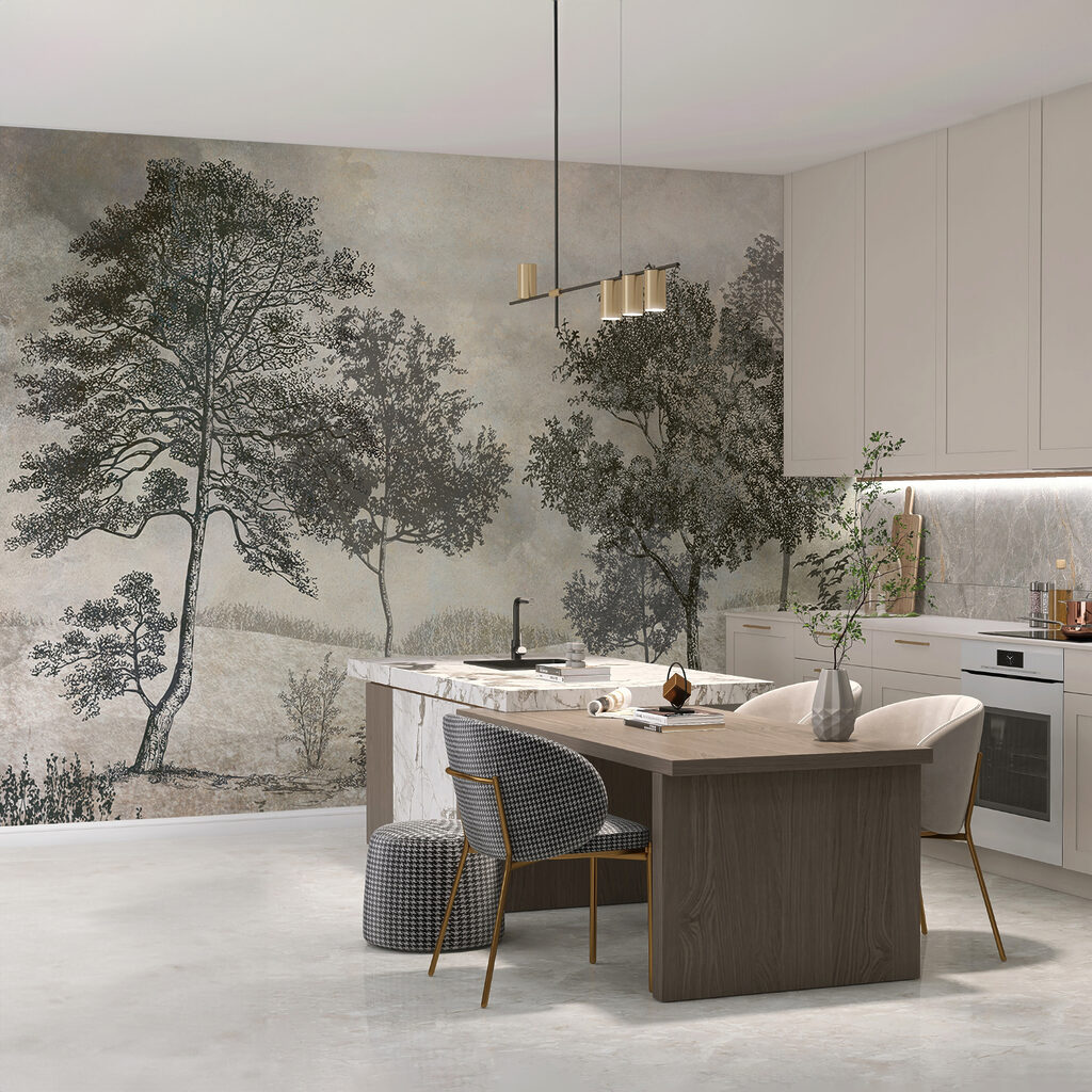 Drawing of trees in a field